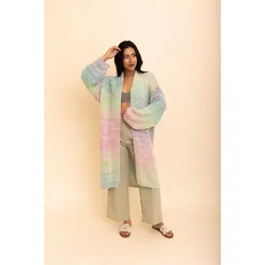 Lounge Around Longline Ombre Cardigan - Comfortable Nylon Knitwear for Women, Available in Various Colors