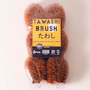 Pack of 6 Tawashi   Coconut Coir Fiber Brush, Vegetable Scrub Brush, Ideal for Fruit Scrub, Kitchen Cleaning Needs, Kamenoko  Design