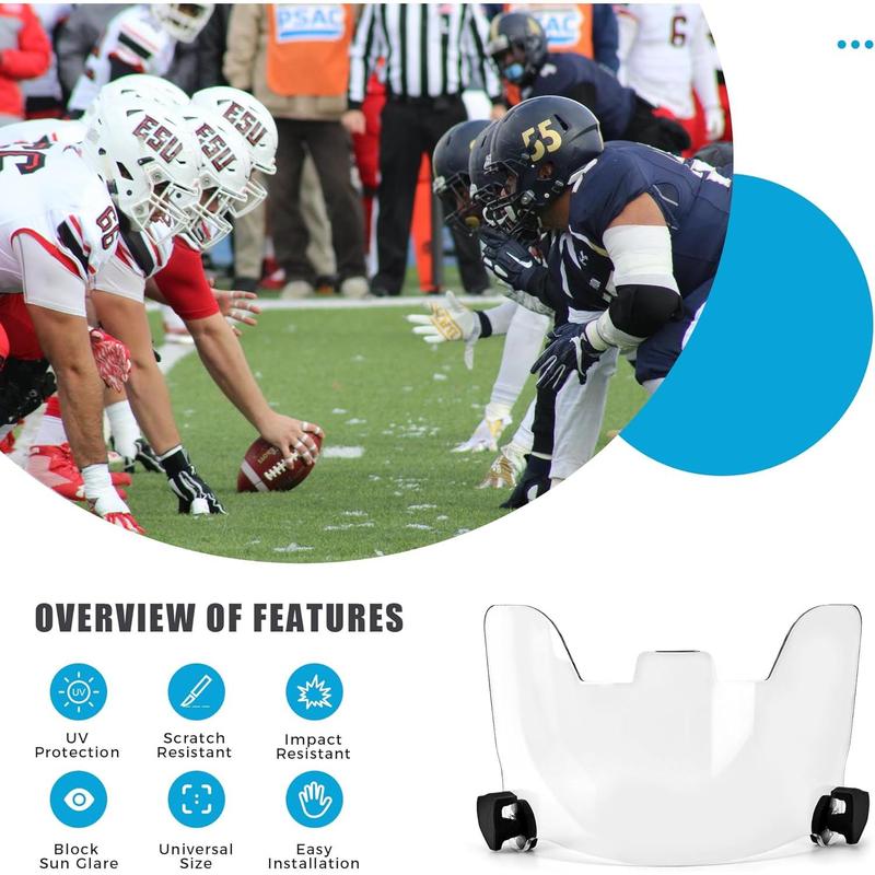Clear football helmet visor shield antiscratch shatterproof lens for youthadult football lacrosse helmets universal fit protective face shield with quickrelease clips