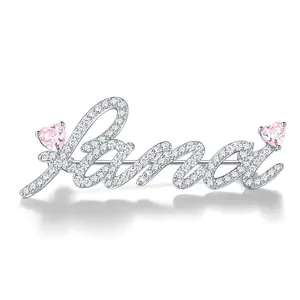 FANCIME "FANCI" Pink Heart Delicate Letter Brooch