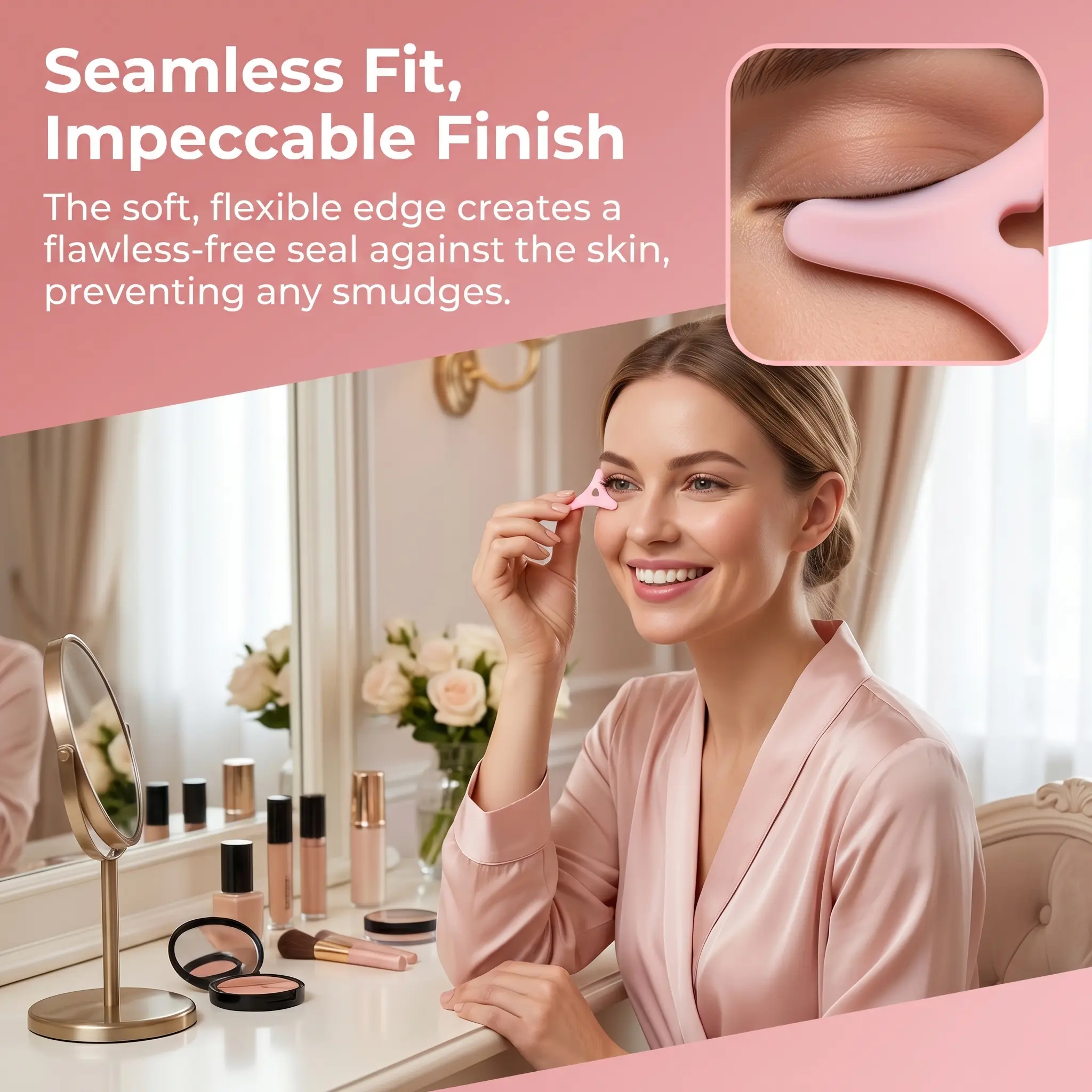 1/2/3PCS Silicone Eyeliner Stencil Tool, Multifunctional Winged Eyeliner Guide for Beginners, Reusable Eye Makeup Aid for Cat Eyes, Mascara & Eyeshadow, Pink