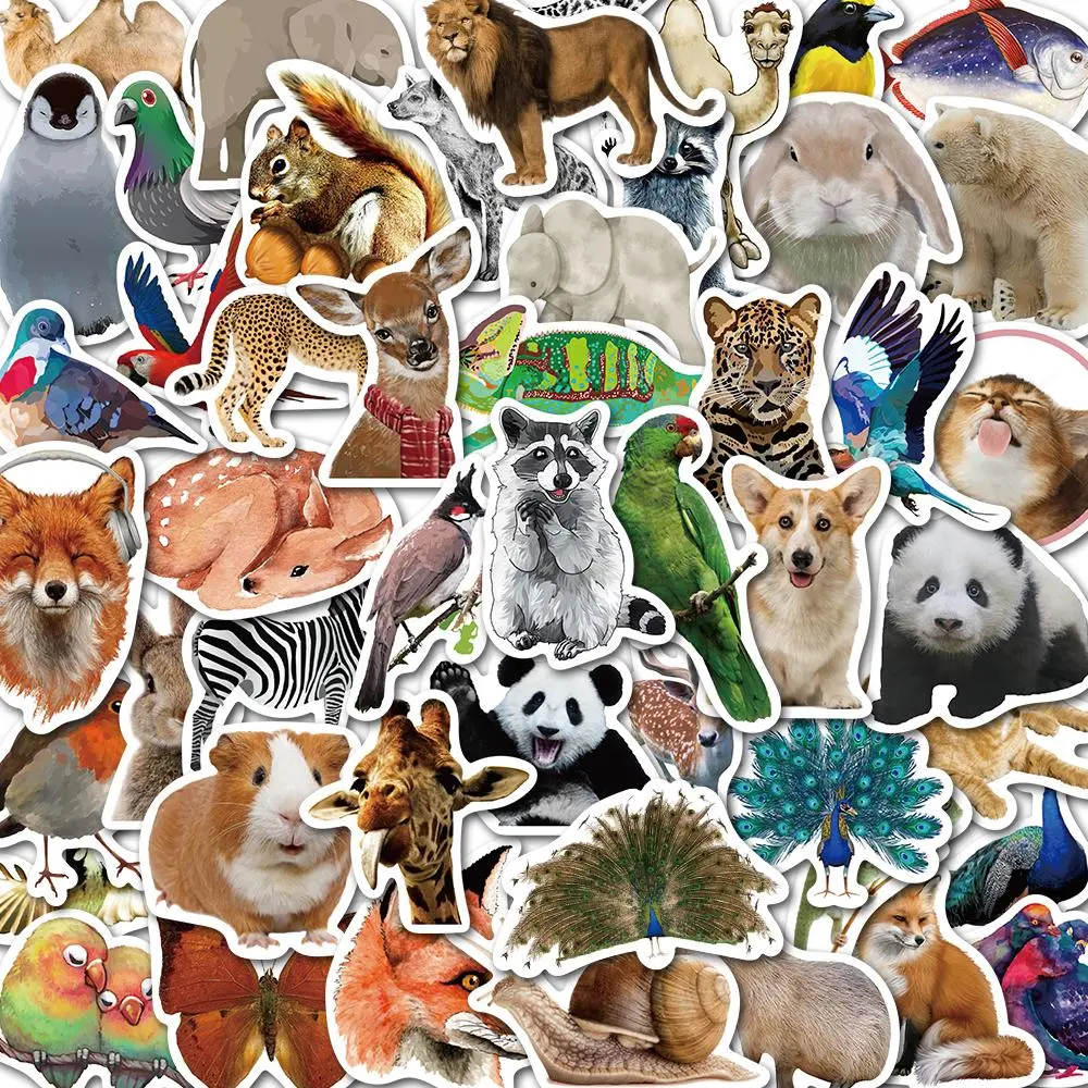Animal World Pattern Sticker, 50pcs/set Cute Cartoon Animal Decorative Sticker, DIY Decals for Water Bottle, Phone Case, Scrapbooking, Journal Making