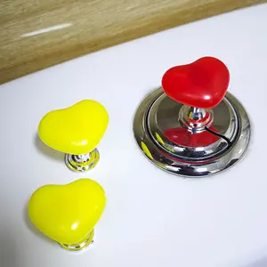 Colorful Heart-Shaped Button, Toilet Flush Lever, Tank Lid Handle, Self-Adhesive Bathroom Kitchen Tool, Cabinet Door Drawer Pull Helper