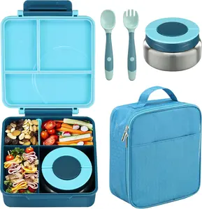 4 Compartment Bento Lunch Box with Soup Thermo Leakproof Insulated Container BPA Free Portable for Home Office School with Utensils & Bag