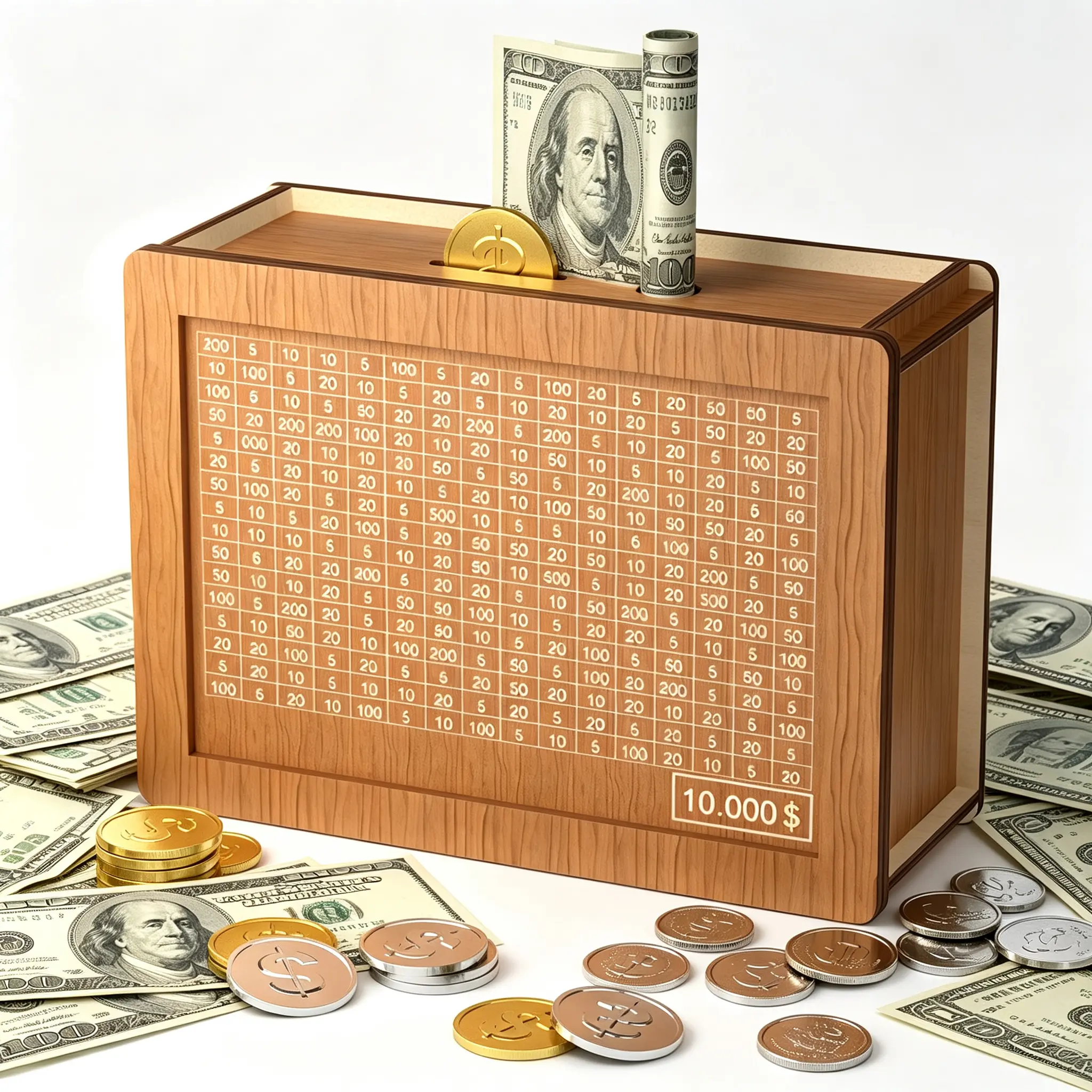 Money Saving Challenge Box, Wooden Cash Piggy Bank with Tracking Numbers, Goal Tracker Jar for Adults & Kids, Financial Planning Tool, Fun Savings Habit Builder, Unique Birthday & Holiday Gift for Boys, Girls, Men & Women