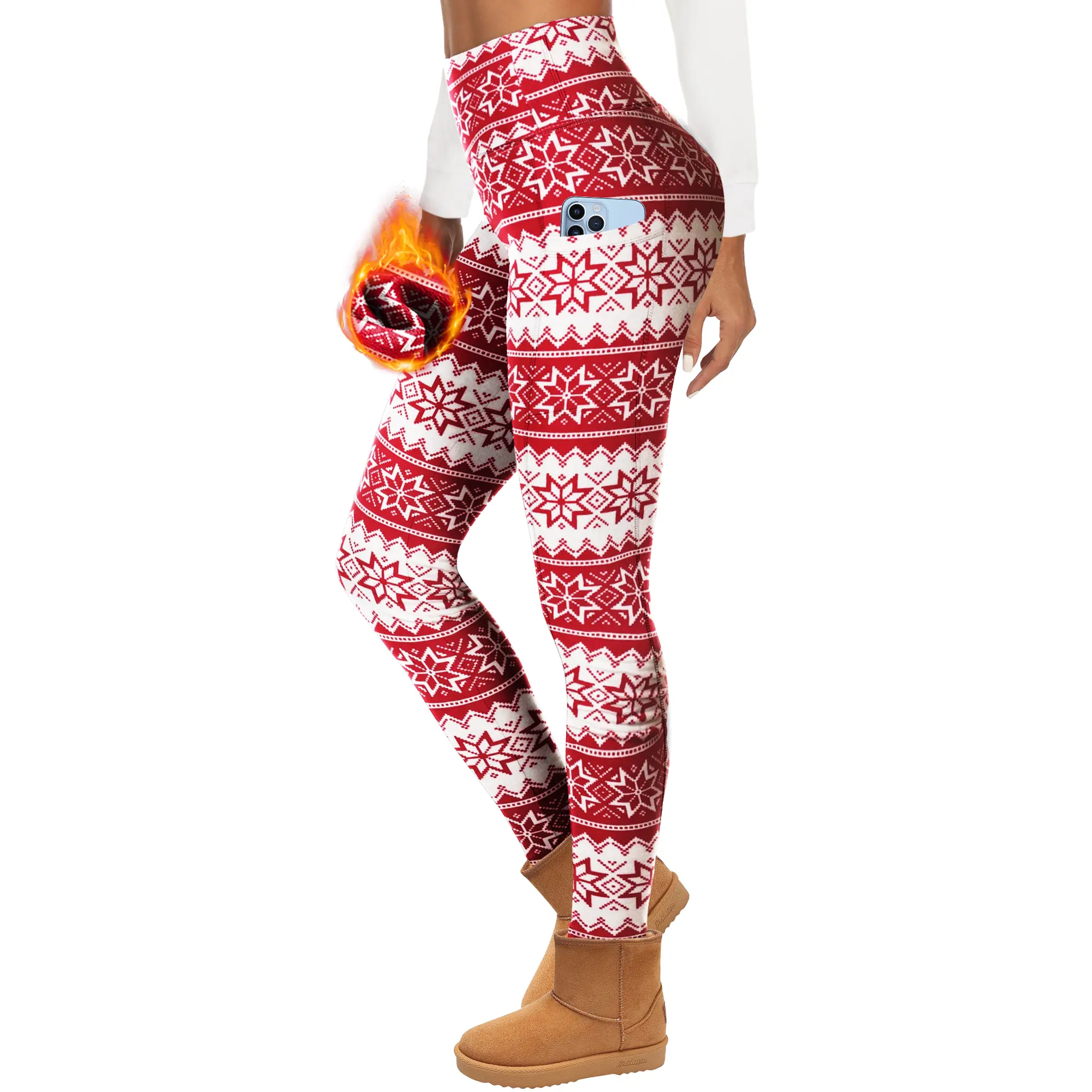 Showitty Women's High Waisted Fleece Lined Leggings - Tummy Control, Casual Comfy Sporty Thermal Bottoms for Winter, Available in Black with Pockets and Coffee