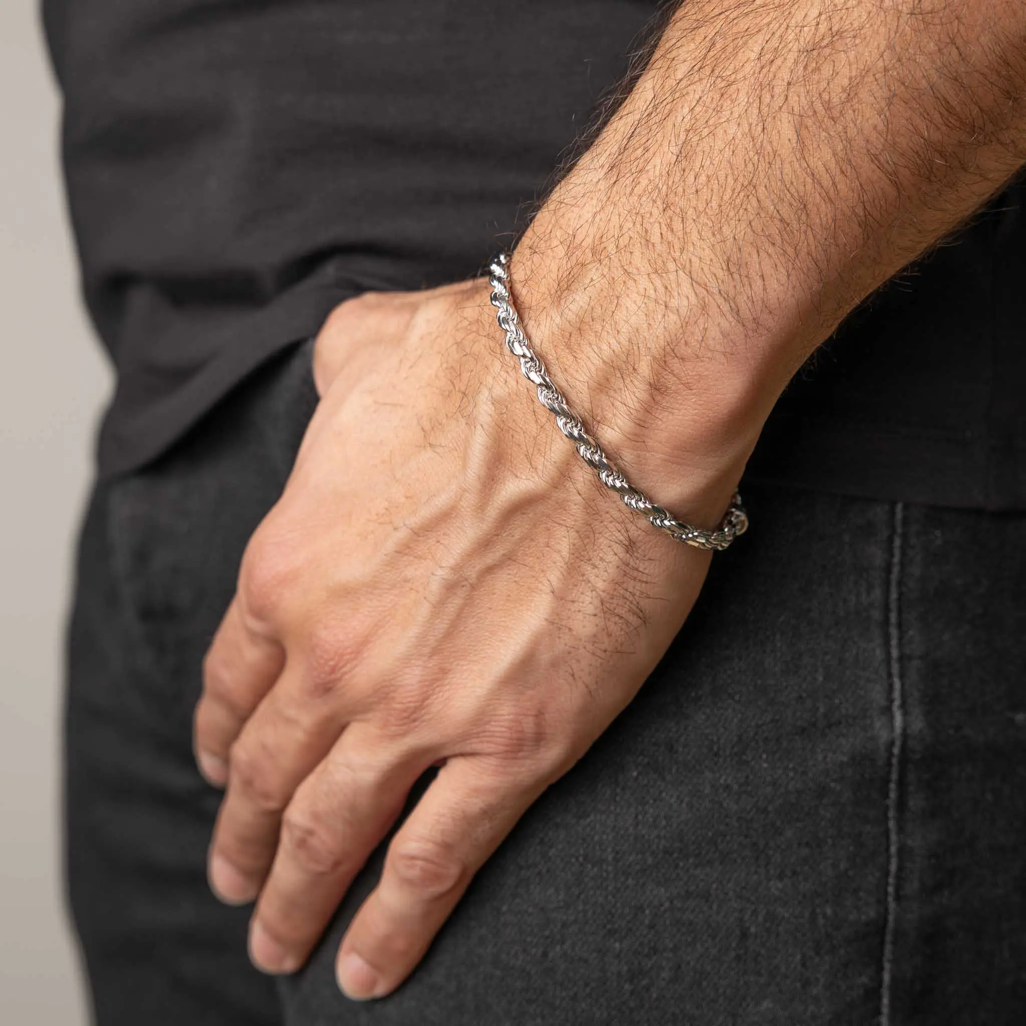 Silver Diamond Cut Rope Bracelet 5mm