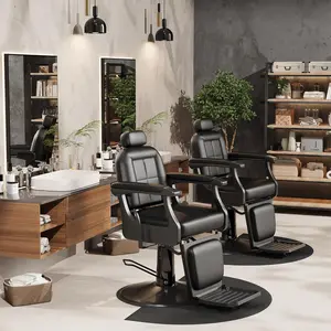 Baasha Professional Black Salon Chair, Barber Chair for Barbershop with Removable Headrest, Recline Salon Chair with Premium Leather Heavy-Duty Steel Frame, Support for up to 440lbs
