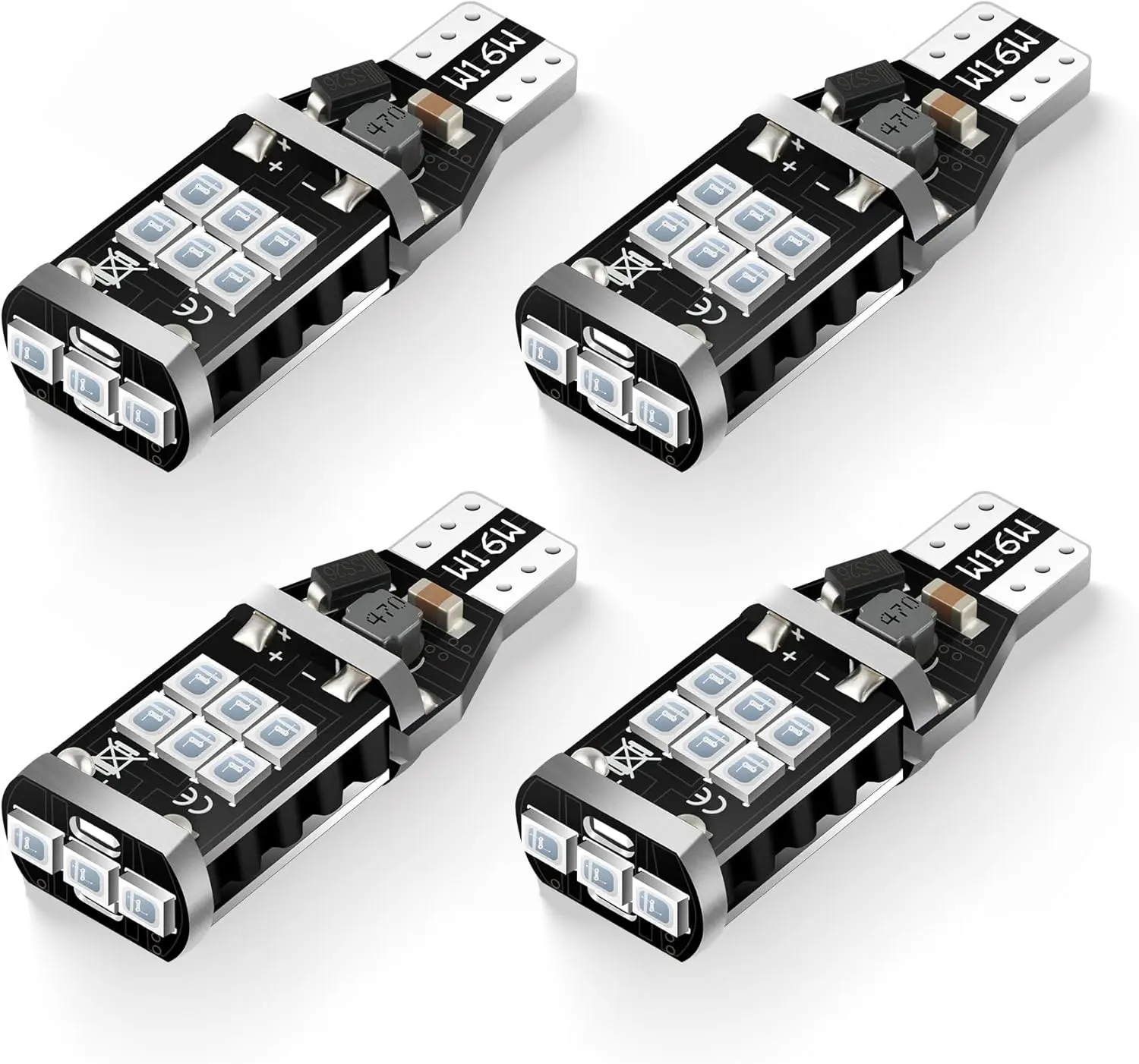 LED Backup Reverse Light Bulbs (Pack of 4, Blue) - 2835 15-SMD Chipsets, Error-Free, 300% Brighter, Compatible with 906, 922, W16W, T15 Automotive Bulbs