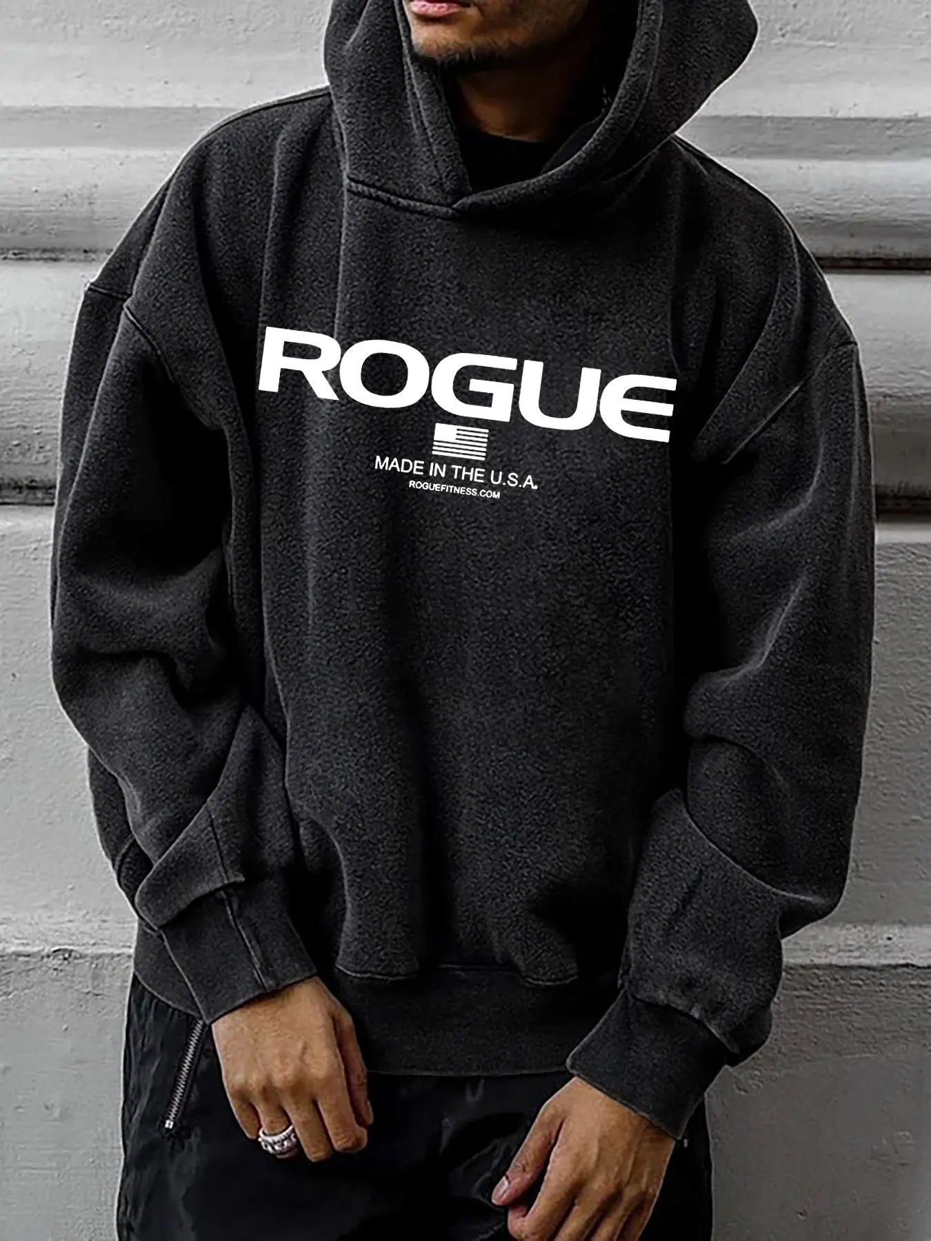 Men's Regular Fit Rogue Letter Print Hoodie, Casual Street Long Sleeve Hooded Sweatshirt for Summer, Fashion Men's Top for Daily Wear