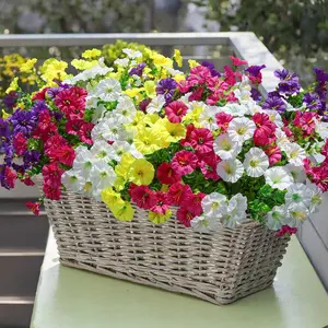 Artificial Flowers Fake Plants for Outdoor Decoration, 12 Bunches Silk Morning Glory Eucalyptus, Plastic Faux Flowers, UV Resistant Artificial Flowers for Garden Home
