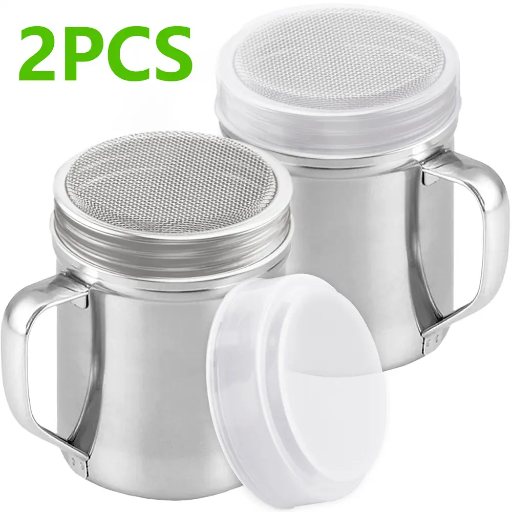 2pcs Stainless Steel Powder Shaker Set, Kitchen Gadgets, Fine Mesh, Ideal for Baking, Coffee, Cocoa, Easy Clean, Durable Metal Design