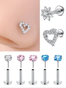 Threadless Nose Stud 18g, Flat Back Nose Ring, Cartilage Earring, Helix Conch Stud, Tragus Labret, 6mm, Body Piercing Jewelry for Women, Flat Pierced Jewelry