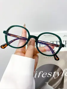 New Fashion Tr Pin Vintage Large Frame Oval Flat Mirror Glasses, Eyeglass Frames, Casual Eyeglasses, High Quality Trendy Unisex Street Style Eyewear for Daily Wear, Tortoiseshell Glasses