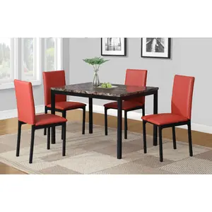 Citico 5-Piece Metal Dinette Set with Laminated Faux Marble Top, Red On-Site