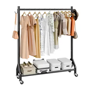 VEVOR Clothes Rack, Rolling Clothing Garment Rack with Hanging Rod and Side Hooks, 198 lbs Load Capacity, Heavy Duty Carbon Steel Clothing Racks with Wheels, Ideal for Bedroom, Laundry, Living Room