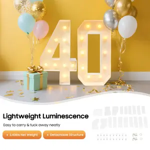 CNCEST 40 Light Up Numbers for 40th Birthday Party Decoration 20 LED Warm Colors Battery Powered Vintage Style Indoor Use 39.37in Tall White Numbers with Warm Light