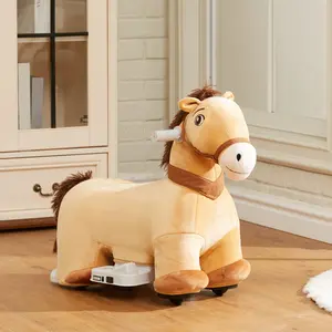 Qaba 6V Ride on Horse, Battery Powered Electric Ride on Pony with Music Forward, PU Wheels, Soft Touch, for Girls Boys Aged 18-36 Months, Brown