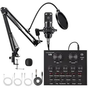 Professional Wireless Podcast Sound Card Set, Live Audio Mixer, Audio Interface, BM-800 Microphone Studio Set, BT Connect Live Streaming Equipment, Singing Games Live Recording Podcast Microphone Set for Laptop