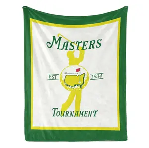 Golf Tournament Inspired Fleece Blanket, Augusta Georgia Style Soft Flannel Throw, Vintage Golf Lover Cozy Blanket for Sofa Bed, Green & Yellow Golf Fan Gift