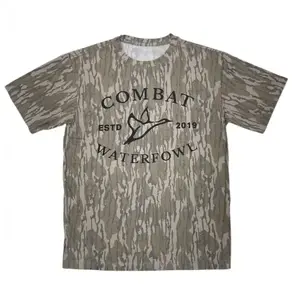 Black Combatt Letter Printing Original Bottomland Pattern Camo Tee 3D, Mossy Oak Washed Out Camo Tee, Gift for Him
