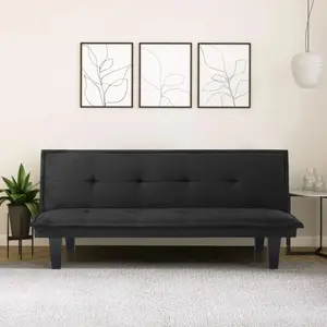 Leumius Modern Faux Suede Convertible Futon Sofa Bed,Upholstered Futon Couch with 3 Adjustable Backrest Angles,Suitable for Apartment,Living Room,Small Space,Black