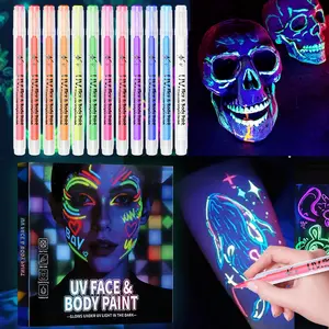 UV Neon Face Paint Markers 12 Colors, Glow in the Dark Body Paint under Black Light, Washable Temporary Tattoo Markers for Christmas Gifts Stocking Stuffers Glow Party Favors Halloween Makeup, Festival Essential, EDM Festival