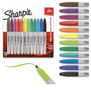 Sharpie Permanent Markers 12 Count Quick Drying and Fade Resistant Fine Tip Marker Set for Paper, Plastic, Metal, and More in Assorted Colors