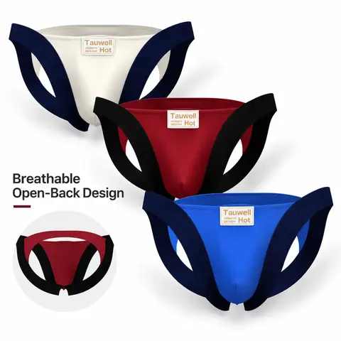 Tauwell Men's Cotton Spandex Jockstrap Briefs - Sports Clothes, Soft Stretch, Breathable Open-Back Airflow, Reduced Fabric Bunching, All Seasons, Casual, for Gym, Bike/Bicycle Use, 1-Pack/3-Pack-25108