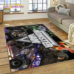 Monster Jam Monster Truck Cartoon Print Carpet Rug - Decorative Rug, Multi-Size House Decor, Easy Cleaning Floor Mat for Children’s Bedroom, Living Room