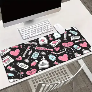 Free ExpressOne Pink Gaming Mouse Pad with a Medical Theme, Featuring a Design of Stethoscopes, Bottles, And Hearts. It'S a Soft Rubber Desk Mat Suitable for Office, PC, And Laptop Workspace Decoration