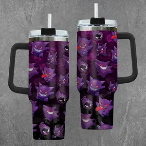 [PKM] Gengarr 20oz & 40oz Tumbler With Handle – Anime Gaming Stainless Steel Cup, Insulated Iced Coffee Mug, Aesthetic Design, Trendy Drinkware, Daily Use, Gift Idea, Fan Favorite, Gift For Otaku & Anime Fans