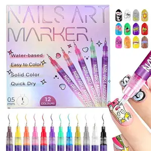 12 Colors 3D Nail Art Pens Set, 0.5 MM Nail Pens Nail Point Graffiti Dotting Pen Drawing Painting Liner Brush for DIY Nail Art Beauty Adorn Manicure Tools