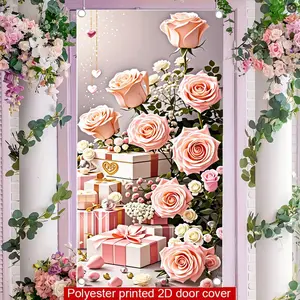 2D flat banner, 1pcRomantic Pink Rose & White Floral Arrangement Backdrop with Heart Ribbon Gift Boxes - Valentine's Day Party Decor for Love Celebrationgalentines party decor, valentine day decor, decorations for valentines day