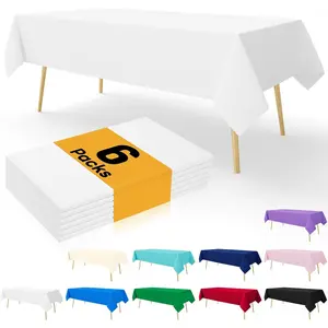 smiry Disposable Table Cloth - 6 Pack, 54 x 108 Inch Table Cloths for Parties, Decorative Tablecloths for Rectangle Tables, Waterproof Plastic Table Cover, Leakproof & Sturdy, White