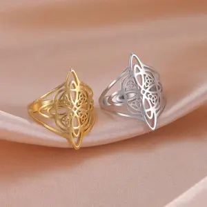 Double layer witch knot ring Celtic knot ring triangle outer frame stainless steel ring men and women daily wear gift
