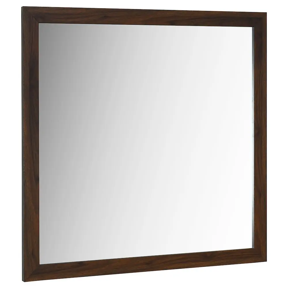 Welsley Framed Square Modern Dresser Top Mirror - Walnut Wood Glass, Clean Design with Precise Accent, Adds Lightness, Bedroom Home Decor Mirror for Home Supplies