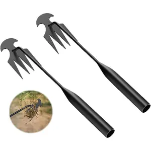 2 count Weed Puller Tool, Weeding Artifact Uprooting Steel Hand Weeder Tool for Garden Yard Farm - Durable Manganese, Manual Multifunctional Weeding Artifact Kit (Black)Quesear