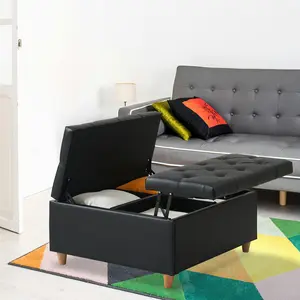 35 Inch Large Square Storage Ottoman, Soft Sherpa Fabric Upholstered Bench with Lift Top, Modern Tufted Foot Rest, Multi-Functional Coffee Table for Living Room & Bedroom