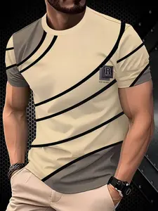 Men's Round Neck 3D Digital Print T-Shirt, Sporty Design, Breathable Fabric, Fashion Trend, Comfortable Medium Stretch, All Seasons