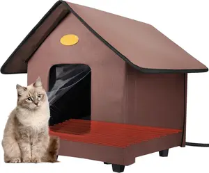 Heated  Houses for Outdoor Cats - Elevated Weatherproof Insulated Heated Outdoor  House for Winter - Feral  Shelter for Outside Cats - Outdoor Heated  House (Brown)