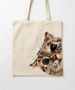 [Ship From US] - Cute Cat Canvas Tote Bag – Peeking Kitten Aesthetic Shopper Bag