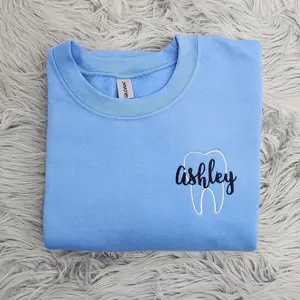 Personalized Dental-themed Embroidered Crewneck, Tooth Outline Embroidery, Dental Assistant and Dental Worker Gift, Dental Student Gift