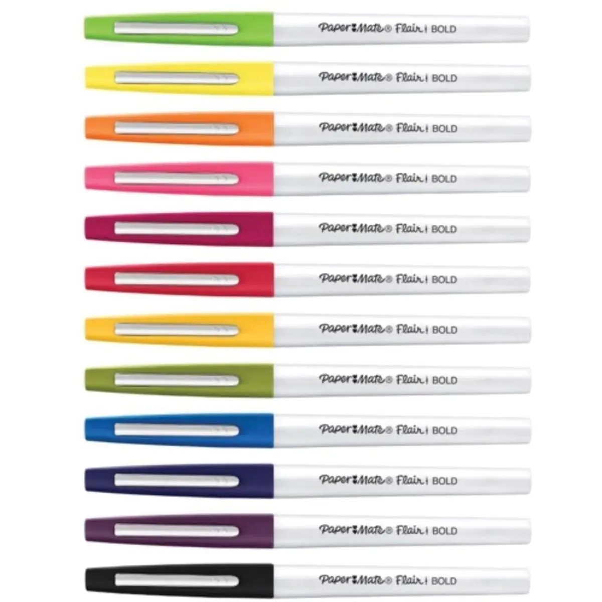 Newell Paper Mate Flair Felt Tip Pens - Bold Point, Assorted Colors, Fade-Resistant Ink - Pack of 12, Ideal for Coloring, Doodling, Journaling (Office Stationery Writing Tool)