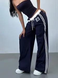 Women's Y2K-style Oversized Track Pants, Versatile Wide-leg Sweatpants with Side Stripes & Number "23" Print, Perfect for Streetwear & Daily Outings, Athleisure Style Bottoms