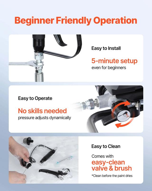 VEVOR Stand Airless Paint Sprayer, High Pressure Airless Sprayer with Cart, Cleaning Brush, Hose, Extension Rod, Nozzles, Electric Spray Paint Machine for House Exterior and Interior