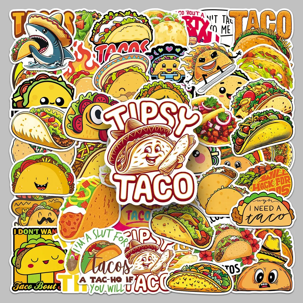 50sheets cartoon Taco Tacos cute food creative Doodle stickers diy craft paper glass tabletop decorative stickers Fun Stickers