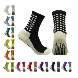 2 Pairs Men's Non-slip Non-slip Absorbent Breathable Towel Bottom with Grip Sports Socks Suitable for Football, Running Exercise Gripsocks