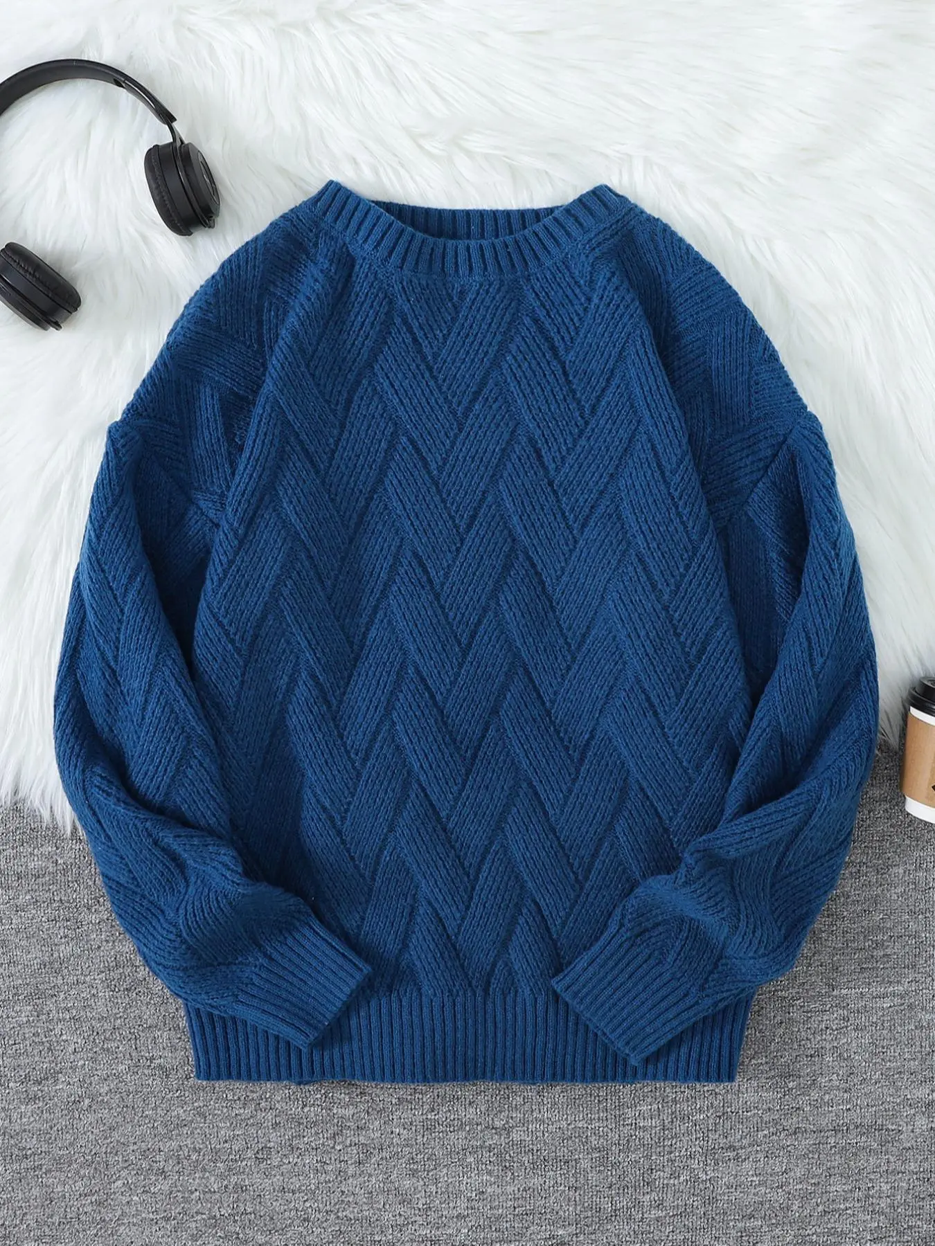 Men's Casual Fitted Round Neck Sweater Knitwear for Fall & Winter, Trendy Japanese Style Knitted Clothing, Versatile Long Sleeve Top for Couples