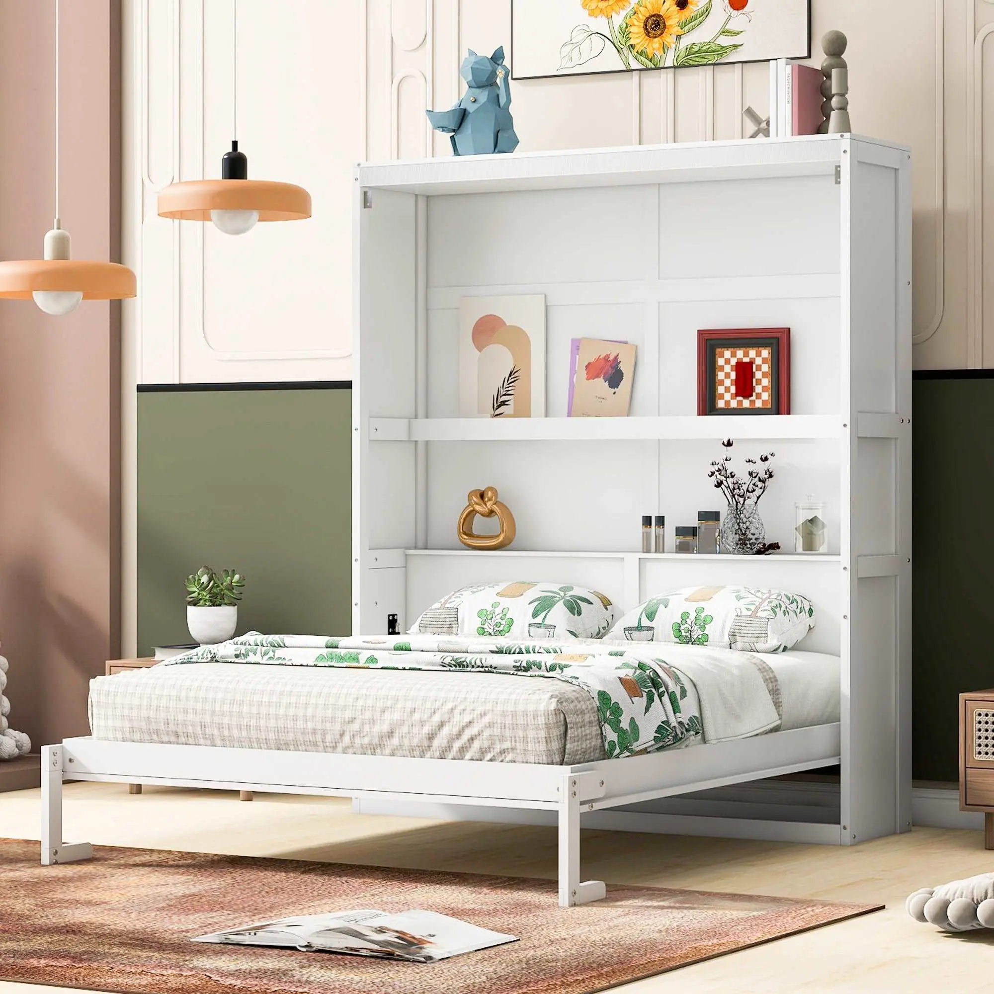 Queen Size Murphy Bed with Shelves - Comfortable Design for Home or Office Use